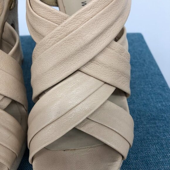 Nine West Nude Leather Suede Victoria Cut Out Platform 5" Slingback size 5.5 - Picture 7 of 14